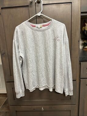 C&C California Heather Gray Crewneck Sweatshirt with Pink Heart Embroidery